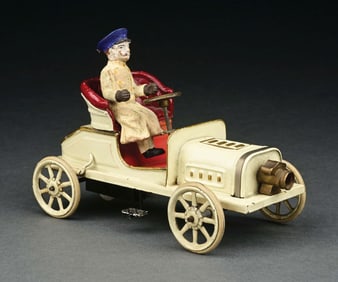 BING HAND-PAINTED 2-SEAT CLOCKWORK WHITE AUTOMOBILE
