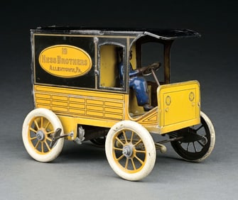 MOST LIKELY KARL BUB TIN LITHO CLOCKWORK OPEN 4-SEAT TOURING CAR W/ HAND-PAINTED FIGURES