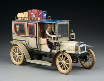 CARETTE TIN LITHO LIMOUSINE W/ HAND-PAINTED DRIVER & 2 PASSENGERS
