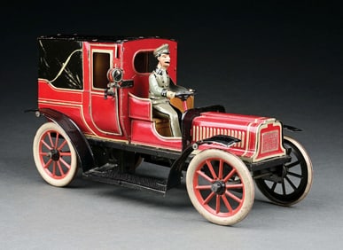 CARETTE TIN LITHO CLOCKWORK TOWN CAR TAXI