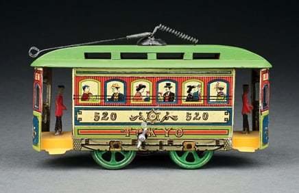 PRE-WAR JAPANESE TIN LITHO WIND-UP TROLLEY TOY