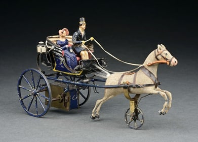 BUCHNER CLOCKWORK-POWERED 2-SEAT HORSE-DRAWN CARRIAGE