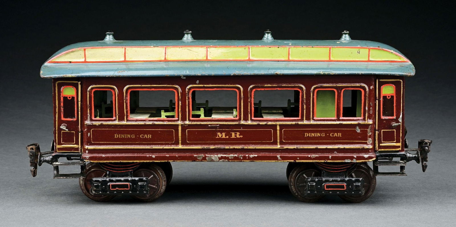 MARKLIN HAND-PAINTED MIDLAND RAILWAY DINING CAR: C. 1908-1910. CONDITION: Very good to excellent. Item Dimensions: 13" x 3" x 5".