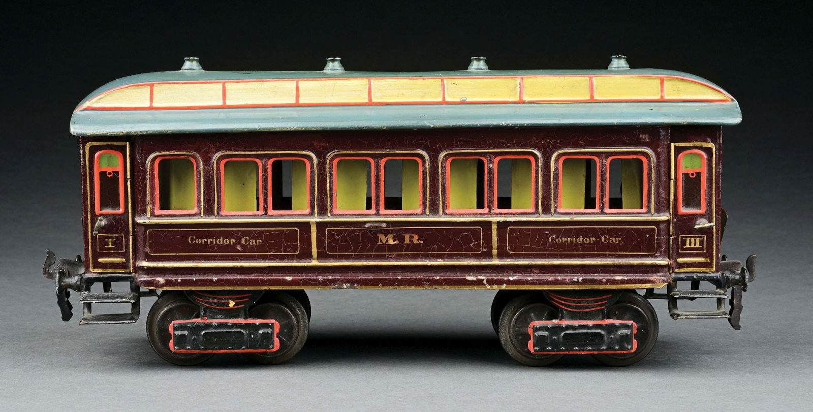 MARKLIN HAND-PAINTED MIDLAND RAILWAY CORRIDOR CAR: C. 1905-1907. CONDITION: Excellent. Item Dimensions: 13" x 3 - 1/2" x 5 - 1/2".