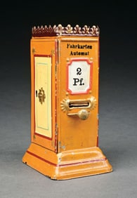 MARKLIN CAT. REF. 2092 HAND-PAINTED TICKET DISPENSER W/ COIN SLOT IN YELLOW