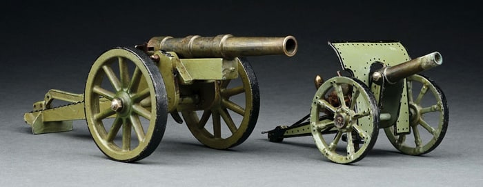 LOT OF 2: MARKLIN TIN AND CAST IRON CANNONS