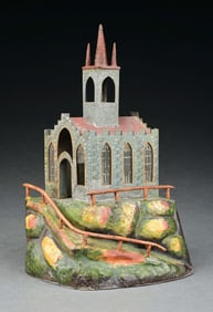 ROCK & GRANER HAND-PAINTED TIN OIL-LIT CHURCH