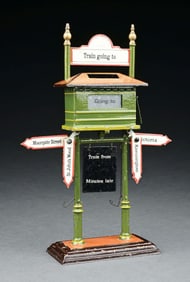 MARKLIN HAND-PAINTED DESTINATION BOARD W/ OIL LAMP FEATURE & RARE LONDON DISTRICT RAILWAY STATION