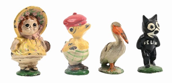 LOT OF 4: CAST IRON CHARACTER PAPERWEIGHTS