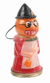 PUMPKIN HEAD WITCH FIGURAL GLASS CANDY CONTAINER