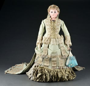 SPECTACULAR ALL-ORIGINAL JUMEAU FRENCH FASHION DOLL WITH COSTUME ATTRIBUTED TO CHRISTIAN DIOR
