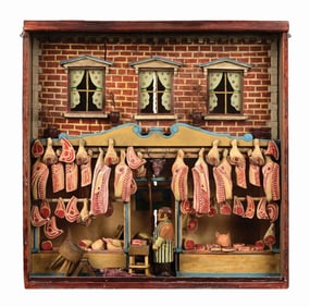 FANTASTIC EUROPEAN-STYLE FOLK ART BUTCHER SHOP DIORAMA