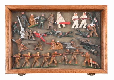 COLLECTION OF 29: BARCLAY LEAD TOY SOLDIERS IN DISPLAY CASE