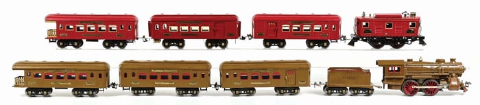 LOTS OF 9: IVES 1132 TRAIN ENGINE AND TRANSPORTATION CARS