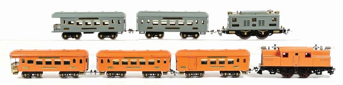 LOT OF 7: IVES NO. 3236 AND NO. 3242 TRAIN ENGINES WITH PULLMAN CARS
