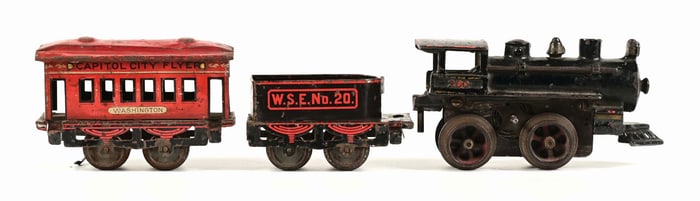 LOT OF 3: TRAIN MINATURE TRAIN LOCOMOTIVE, TENDER & PASSENGER CAR