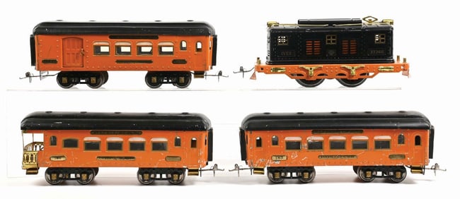 LOT OF 4: IVES NO. 3236R LOCOMOTIVE W/ 3 MATCHING PASSENGER CARS