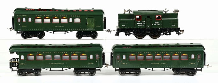 LOT OF 4: IVES NO. 3241 N.Y.C. & H.R. ENGINE WITH OBSERVATION CARS