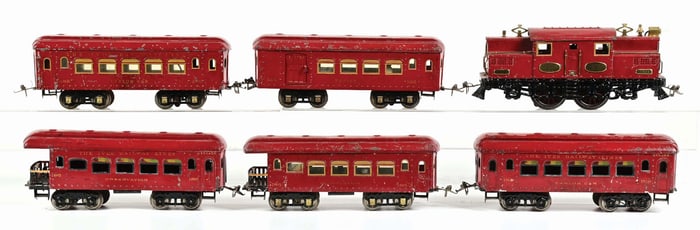 LOT OF 6: IVES NEW YORK CENTRAL ENGINE NO. 3241 W/ VARIOUS CARS