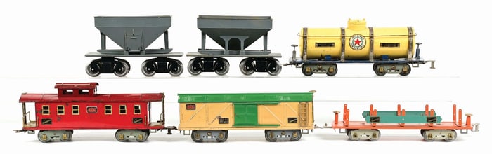 LOT OF 6: AMERICAN FLYER TRAIN LINES VARIOUS TANK, CABOOSE & OTHER CARS