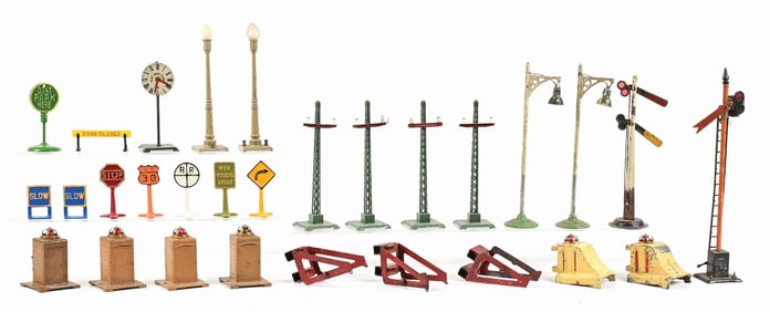 LARGE GROUPING OF ACCESSORIES & ASSORTED CAST IRON SIGNS