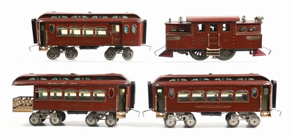 LOT OF 4: NY CENTRAL LINES NO. 53 ENGINE, PARLOR CAR, OBSERVATION CAR AND PASSENGER CAR