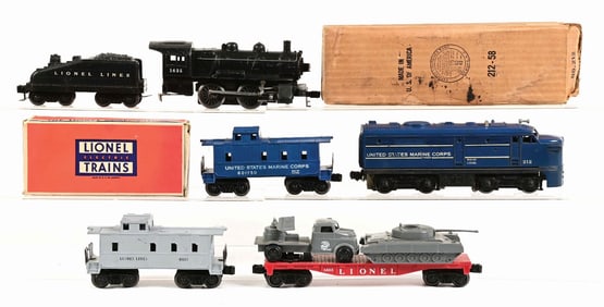 LOT OF POST-WAR UNITED STATES MARINE CORPS & NO. 1625 STEAM ENGINE TRAINS