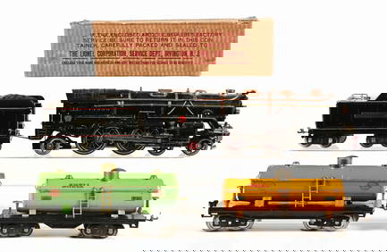 LOT OF 4: LIONEL NO. 392E STANDARD GAUGE LOCOMOTIVE & CARS (1 of 2)