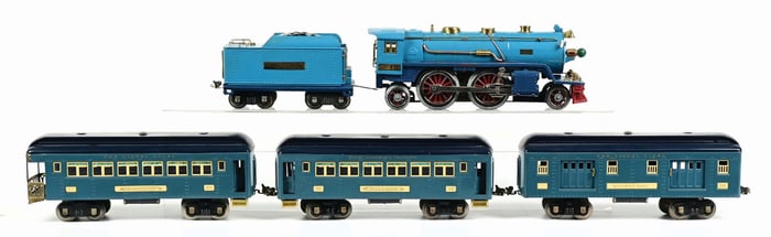 LOT OF 4: LIONEL LINES NO. 390 TRAIN ENGINE WITH TRANSPORTATION CARS