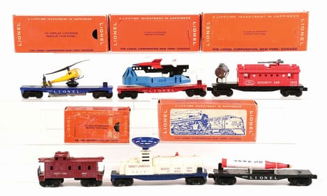 LOT OF 6: VARIOUS LIONEL SPACE AND MILITARY TRAIN ENGINE & CARS