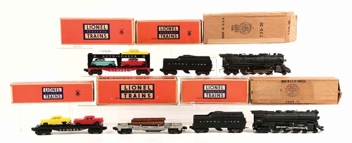 LOT OF 7: LIONEL NO. 736 & 665 TRAIN ENGINES W/ 2046 TENDERS AND VARIOUS CARS SET