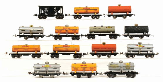 LOT OF 14: LARGE GROUPING OF O GAUGE PRE-WAR FREIGHT CARS (1 of 3)