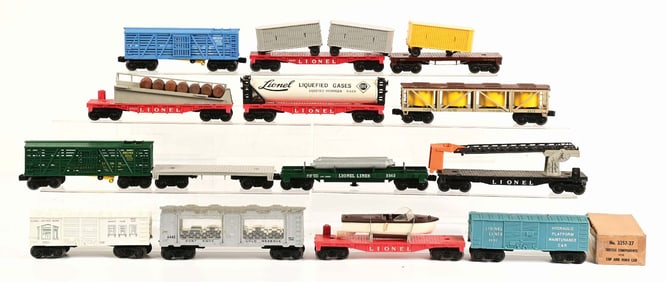 LOT OF 14: LIONEL FREIGHT CARS W/ PICTURE BOXES