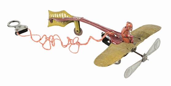 SCARCE GERMAN TIN LITHO AIRPLANE PENNY TOY