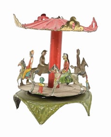 SCARCE GERMAN TIN LITHO MERRY-GO-ROUND PENNY TOY