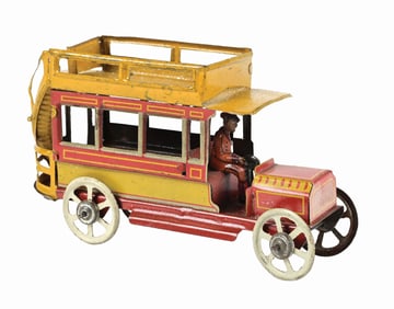GERMAN TIN LITHO DOUBLE-DECKER BUS PENNY TOY