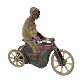 GERMAN TIN LITHO PENNY TOY MOTORCYCLIST