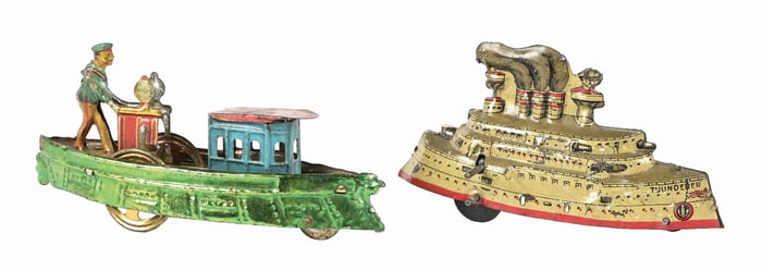 LOT OF 2: GERMAN TIN LITHO BOAT-THEMED PENNY TOYS