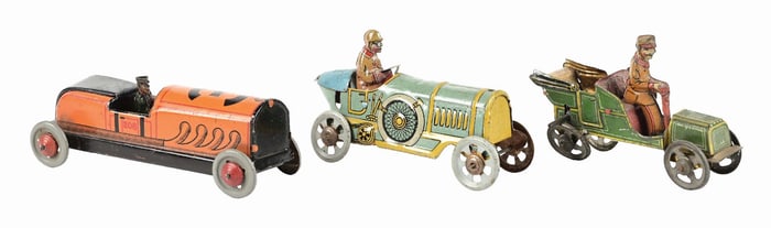 LOT OF 3: GERMAN TIN LITHO PENNY TOY VEHICLES