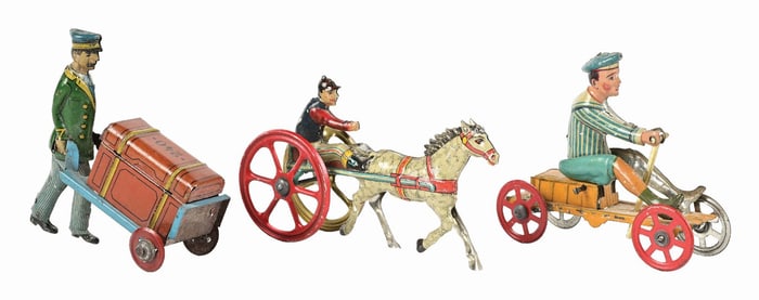 LOT OF 3: GERMAN TIN LITHO FIGURAL PENNY TOYS