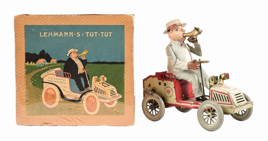 GERMAN LEHMANN TIN LITHO WIND-UP TUT-TUT AUTOMOBILE TOY IN SCARCE ORIGINAL BOX
