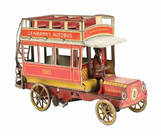 GERMAN LEHMANN TIN LITHO WIND-UP AUTOBUS TOY