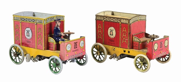 LOT OF 2: GERMAN LEHMANN TIN LITHO WIND-UP AHA TRUCKS