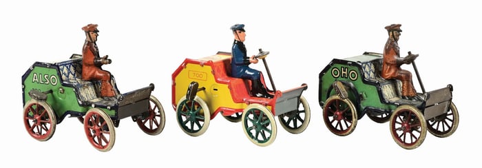 LOT OF 3: GERMAN LEHMANN TIN LITHO WIND-UP VEHICLE TOYS