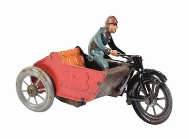 GERMAN TIN LITHO WIND-UP INDIAN MOTORCYCLE W/ SIDECAR