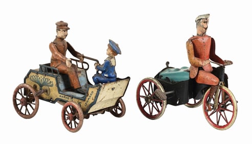 LOT OF 2: GERMAN LEHMANN TIN LITHO WIND-UP VEHICLE TOYS