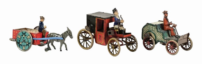 LOT OF 3: GERMAN LEHMANN TIN LITHO WIND-UP VEHICLE TOYS