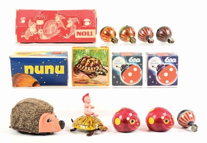 LOT OF APPROXIMATELY 20 VARIOUS TIN LITHO & FUR-COVERED LEHMANN TOYS