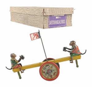 JOHANN DISTLER MONKEYS ON A SEE-SAW GERMANY TIN LITHOGRAPH MECHANICAL TOY