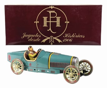 CONTEMPORARY TIN LITHO WIND-UP PIYA SPANISH WIND-UP RACE CAR IN ORIGINAL BOX